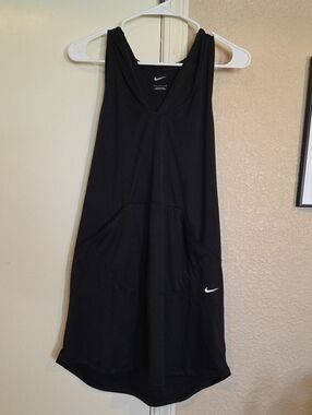 Nike Black Athletic Tank Dress/ Swim Cover with Kangaroo Pocket And Hood UPF 40